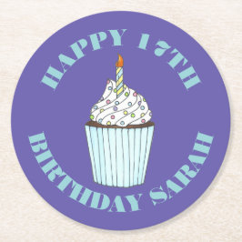 Porta-copo De Papel Redondo Parabéns Cobertura de Confeitos Cupcake Azul