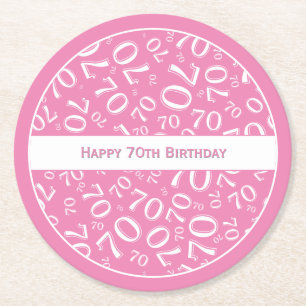 Porta-copo De Papel Redondo "Parabéns para 70" Pink/White Number Padrão