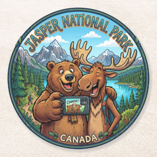 Porta-copo De Papel Redondo Parque Nacional Jasper Urso Alce Selfie Canadá