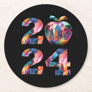 Porta-copo De Papel Redondo Parte Colorida-2024 Anos novos-