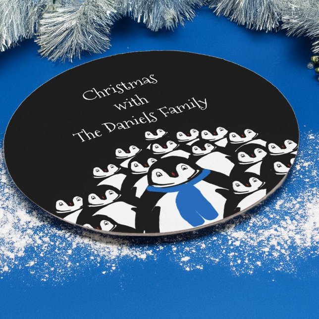 Porta-copo De Papel Redondo Partido Personalizado dos Pinguins de Natal (Criador carregado)
