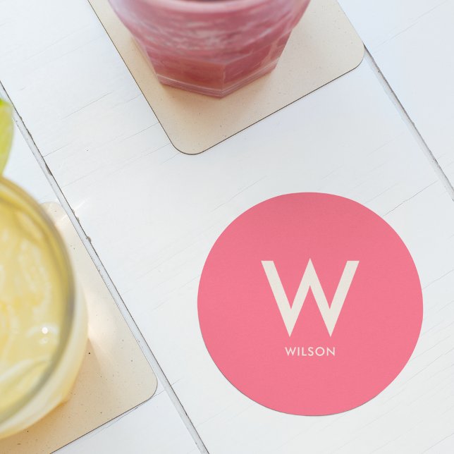 Porta-copo De Papel Redondo Partido Pessoal do Monograma Rosa (Criador carregado)