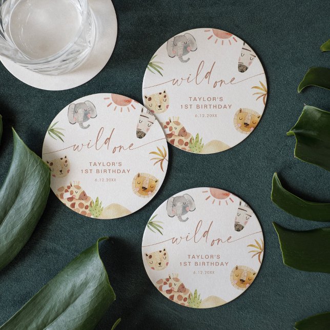 Porta-copo De Papel Redondo Partido primeiro aniversario SAFARI (Criador carregado)