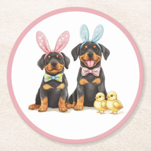 Porta-copo De Papel Redondo Páscoa Rottweiler Cães Coelhinhos