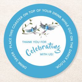 Porta-copo De Papel Redondo Pássaro Azul da Felicidade Beber Porta copos de Pa