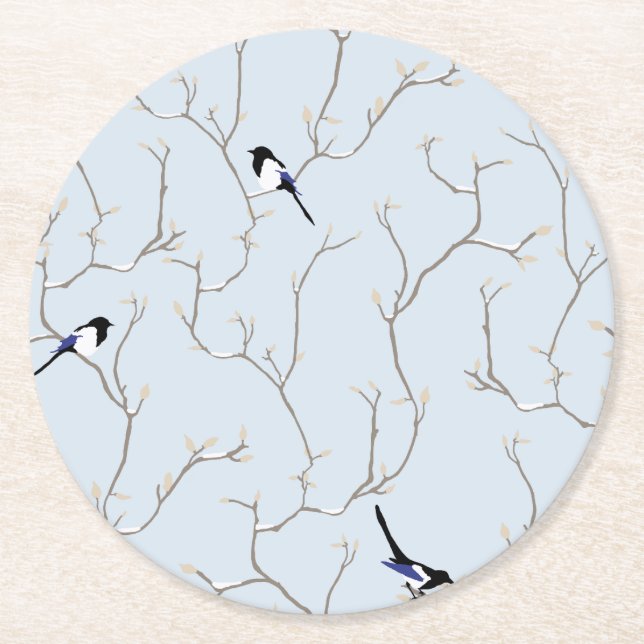 Porta-copo De Papel Redondo Pássaros de Inverno (Frente)