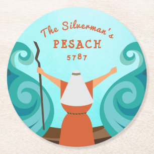Porta-copo De Papel Redondo Passover Blue Teal Brown Nome da Família Personali