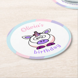 Porta-copo De Papel Redondo Pastel de aniversário personalizado unicórnio colo