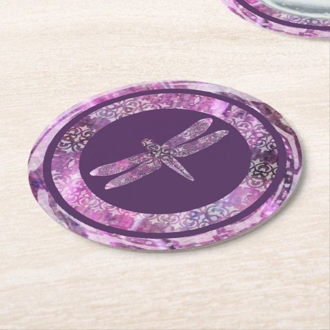 Porta-copo De Papel Redondo Patina roxo: Libélula (Angulado)