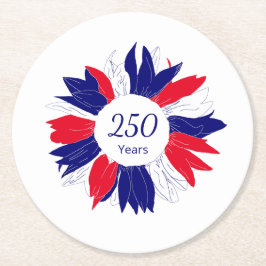 Porta-copo De Papel Redondo Patriotic Floral USA 250 Years 4th of July 