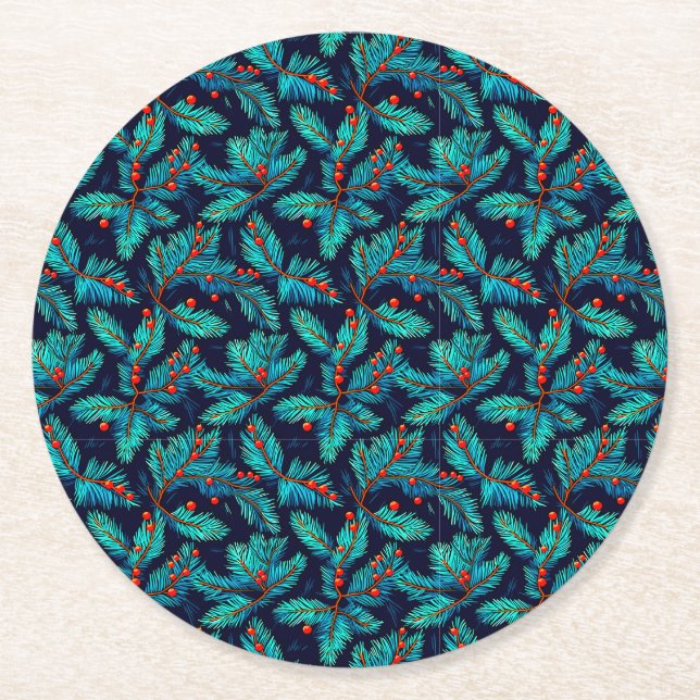 Porta-copo De Papel Redondo Patterno do Fir de Natal- 82397 (Frente)