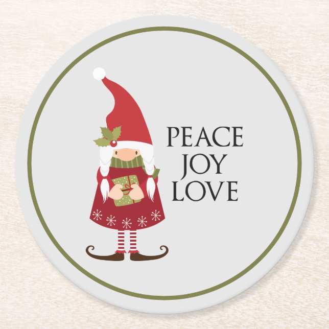 Porta-copo De Papel Redondo Peace Joy Love Girl Holiday (Frente)