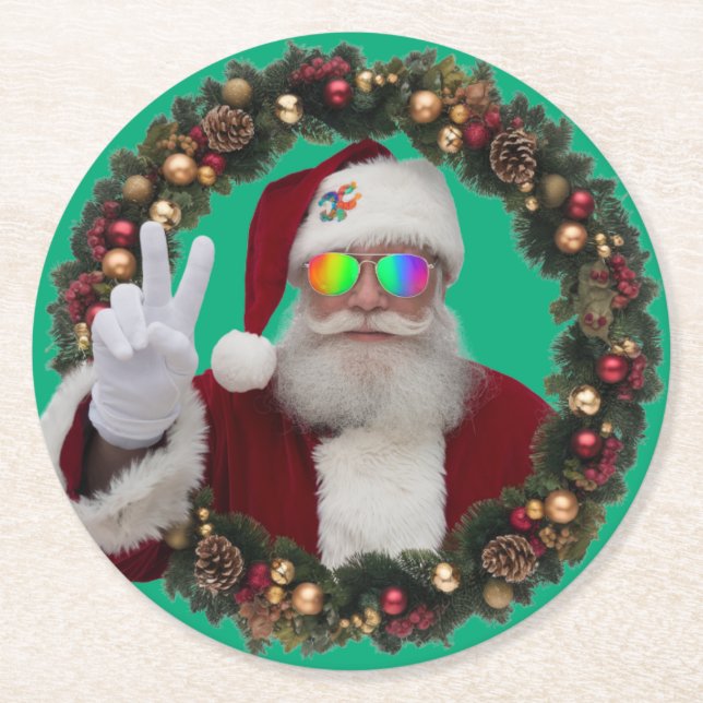 Porta-copo De Papel Redondo Peace Santa Coaster (Frente)