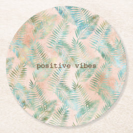 Porta-copo De Papel Redondo Peach Aqua Green Tropical Folhas