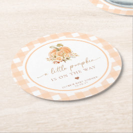Porta-copo De Papel Redondo Peach Gingham Cai Um Pouco De Abóbora Está A Camin