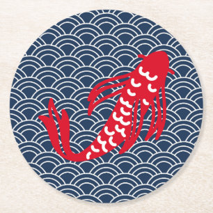 Porta-copo De Papel Redondo Peixe Koi Vermelho