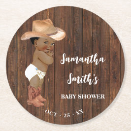 Porta-copo De Papel Redondo Pequeno Chá de fraldas Afro-Americano de Cowboy Oc