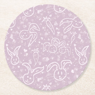 Porta-copo De Papel Redondo Pequenos Corações e Bunnies - padrão transparen
