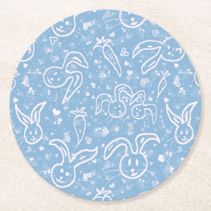 Porta-copo De Papel Redondo Pequenos Corações e Bunnies - padrão transparen