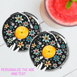 Porta-copo De Papel Redondo Personalização de Aniversário do Registro Floral d