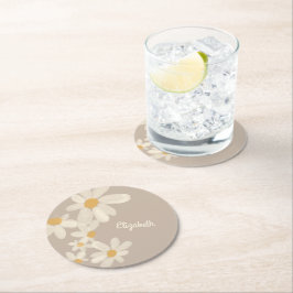 Porta-copo De Papel Redondo Personalizado Floral Marrom Margarida