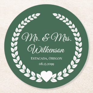 Porta-copo De Papel Redondo Personalizado Sr & Sra. Bride e Groom Newlywing