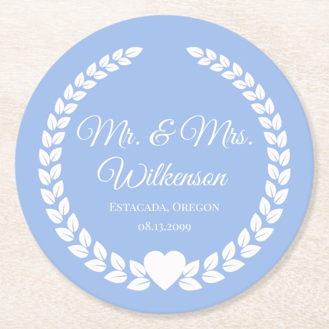 Porta-copo De Papel Redondo Personalizado Sr & Sra. Bride e Groom Newlywing (Frente)