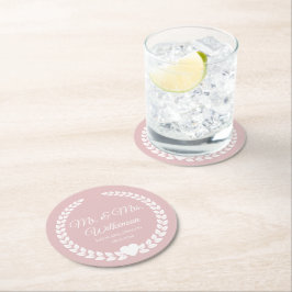 Porta-copo De Papel Redondo Personalizado Sr & Sra. Bride e Groom Newlywing