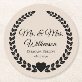 Porta-copo De Papel Redondo Personalizado Sr & Sra. Bride e Groom Newlywing