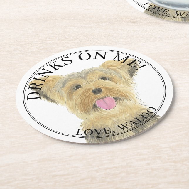 Porta-copo De Papel Redondo Personalizado Yorkie Yorkshire Terrier Wedding (Angulado)