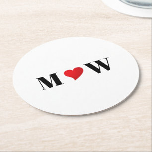 Porta-copo De Papel Redondo Personalizar as iniciais do Casal A Loves B de cor