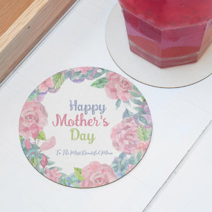 Porta-copo De Papel Redondo Personalizar Dia de as mães de Aquarela de Flores