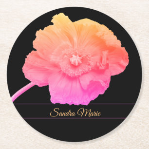 Porta-copo De Papel Redondo Personalizar Girly Pink Flor de Papoila