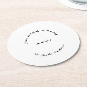 Porta-copo De Papel Redondo Personalizar Nome, data de casamento de letras pre