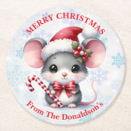 Porta-copo De Papel Redondo Personalize Christmas Mouse with Family Name