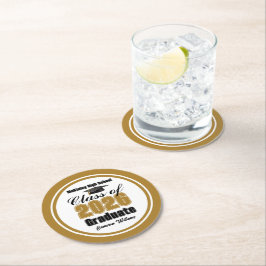 Porta-copo De Papel Redondo Personalized Gold Class of 2026 Graduation Party