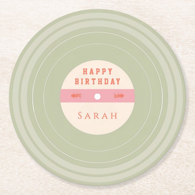 Porta-copo De Papel Redondo Personalized Green Pastel Birthday Paper Coasters (Frente)