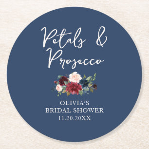 Porta-copo De Papel Redondo Pétalas e Prosecco Jardim Floral Chá de Noiva