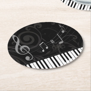 Porta-copo De Papel Redondo Piano Whimsical e Notas Musicais