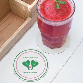 Porta-copo De Papel Redondo Pickleball de Casamento Rosa e Verde