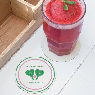 Porta-copo De Papel Redondo Pickleball de Casamento Rosa e Verde