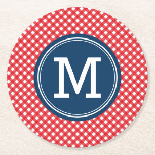 Porta-copo De Papel Redondo Picnic Red Country Gingham Personalize Monograma