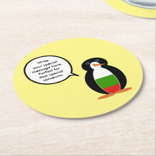 Porta-copo De Papel Redondo Pinguim Búlgara Falante Personalizado