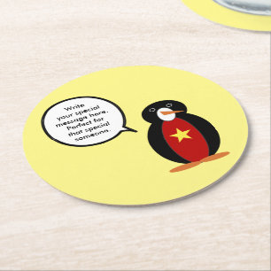 Porta-copo De Papel Redondo Pinguim Senhora Vietnamita Personalizada 