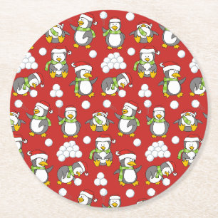 Porta-copo De Papel Redondo Pinguins de Natal