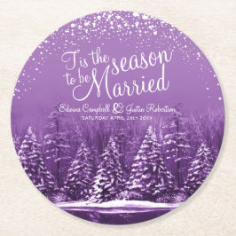 Porta-copo De Papel Redondo pinheiro-casamento no inverno lago arte roxa