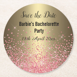 Porta-copo De Papel Redondo PINK ELEGANTE DOURADO SALVE A Bachelorette DATE