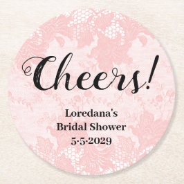 Porta-copo De Papel Redondo Pink Lace Bridal Shower