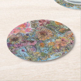 Porta-copo De Papel Redondo Pintura de Aquarela de Jardim Flor Boho