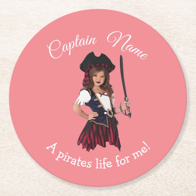 Porta-copo De Papel Redondo Pirata Rosa Divertida (Frente)